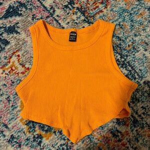 SHEIN Orange Asymmetrical Ribbed Crop Tank Top